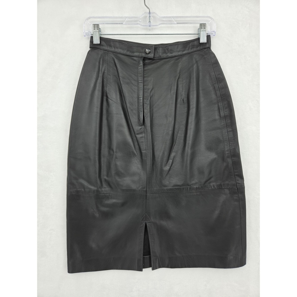 Vintage Comint Black Leather Pencil Skirt High Waisted Midi Argentina 5/6 Biker